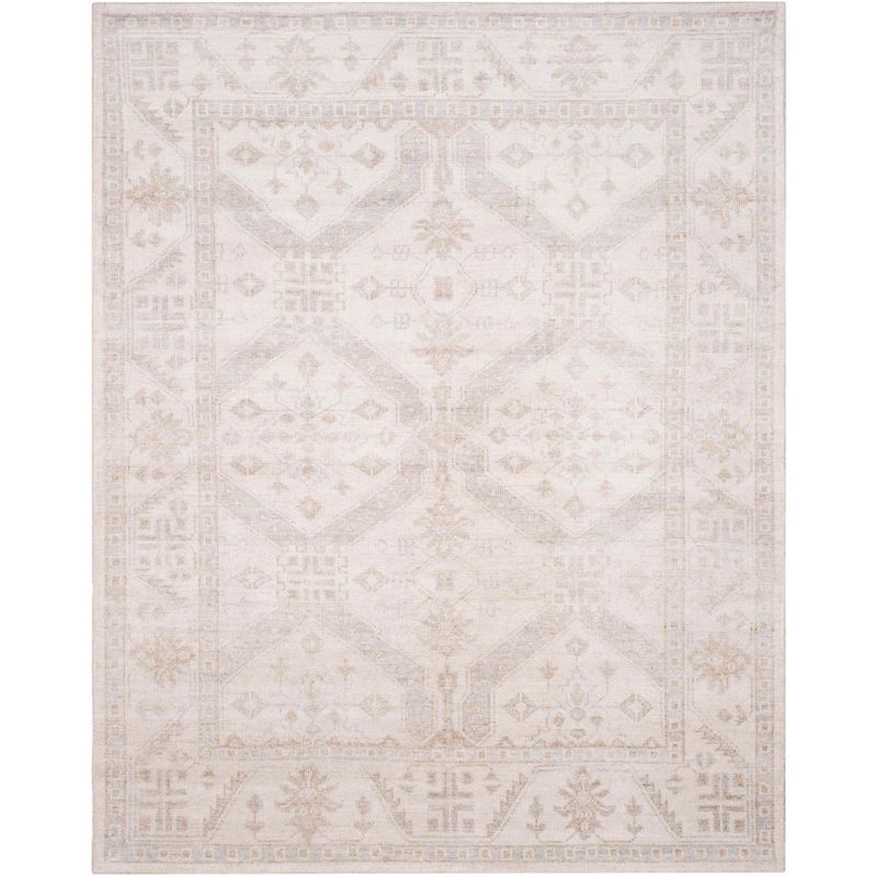 Elegance in Bloom 8' x 10' Cream & Blue Hand-Knotted Floral Wool Rug