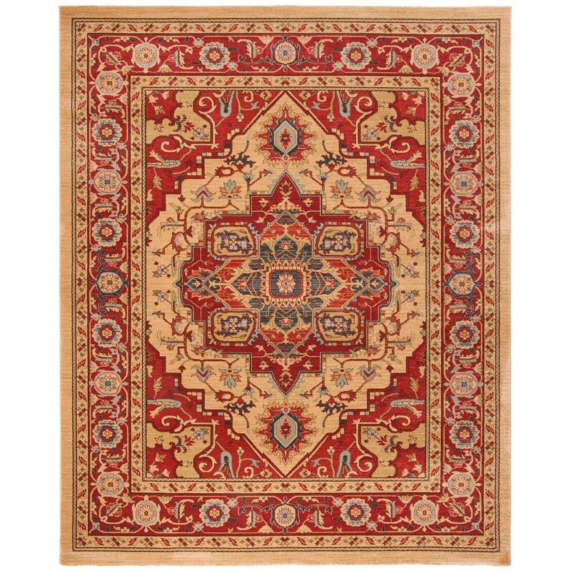 Elegant Red and Natural 10' x 14' Synthetic Rectangular Rug