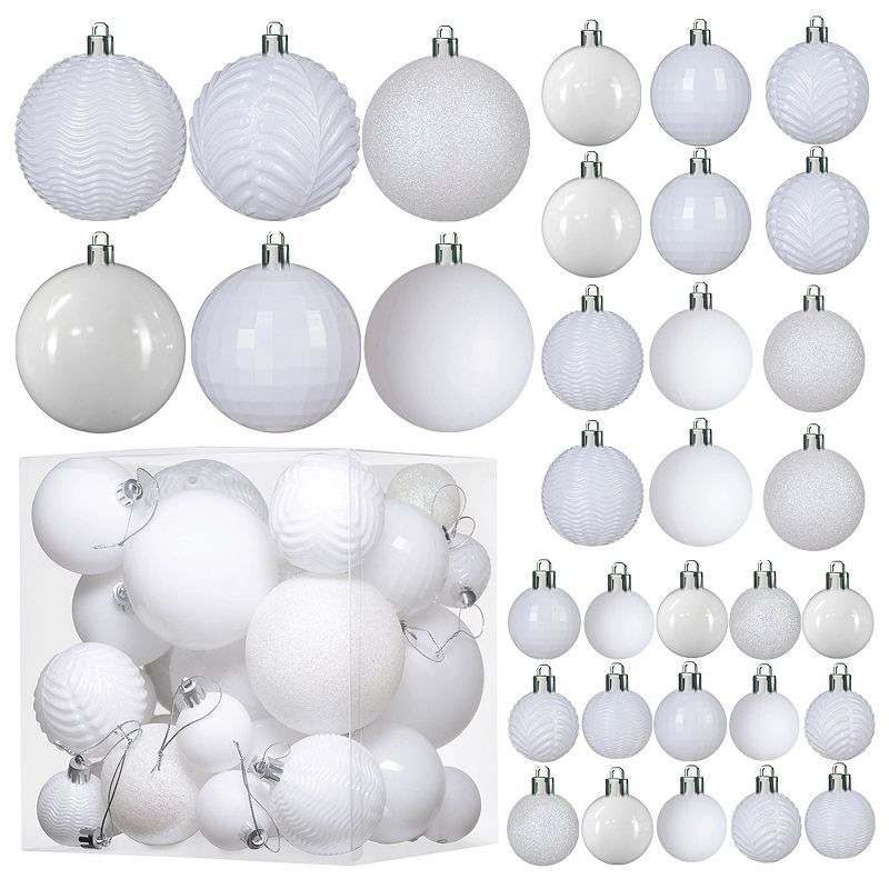 White Shatterproof Plastic Christmas Ball Ornaments Set