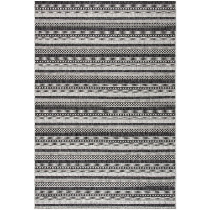 Black and Gray Striped 8' x 10' Synthetic Indoor/Outdoor Rug