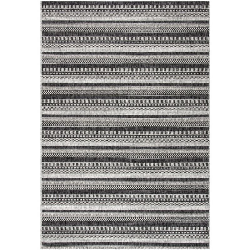 Black and Gray Striped 8' x 10' Synthetic Indoor/Outdoor Rug