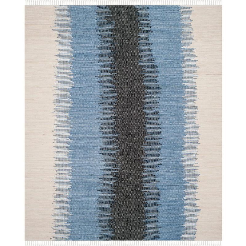 Coastal Charm Handwoven Grey & Black Cotton Area Rug, 8' x 10'