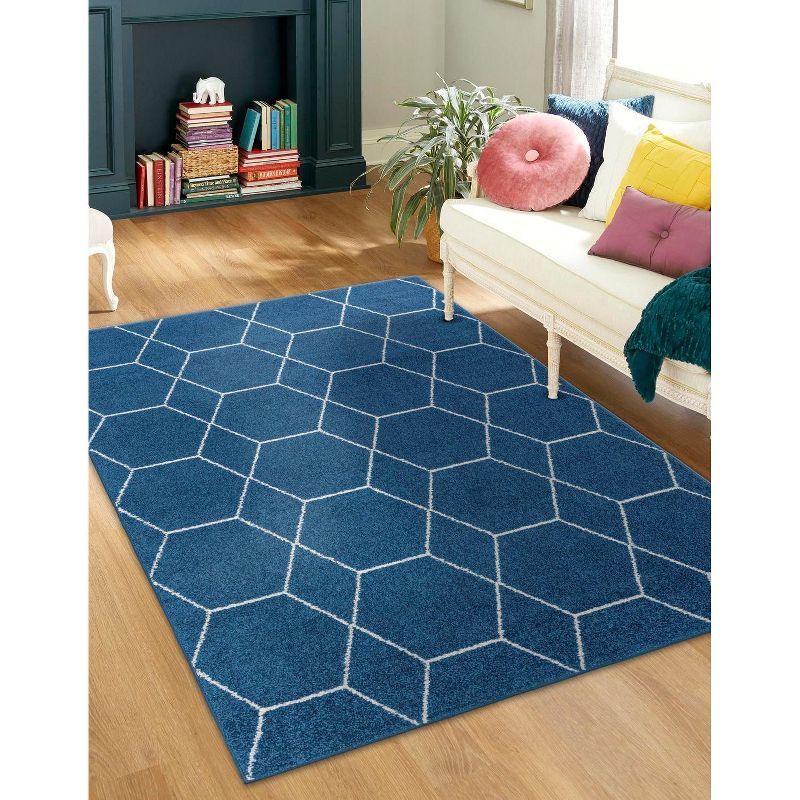 Navy Blue Trellis Frieze Indoor Rectangular Rug