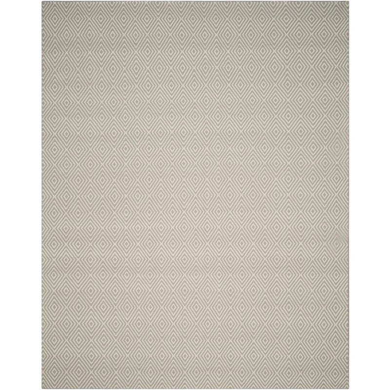 Light Grey and Ivory Hand-Hooked Wool 8' x 10' Area Rug