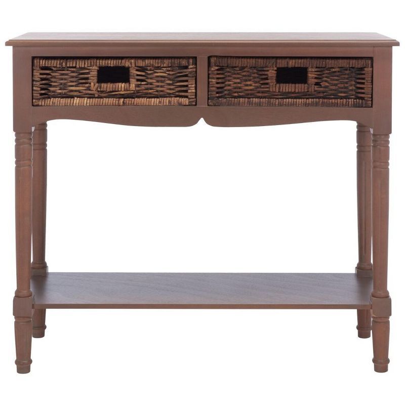 Beige Pine Transitional Console Table with Storage Drawers