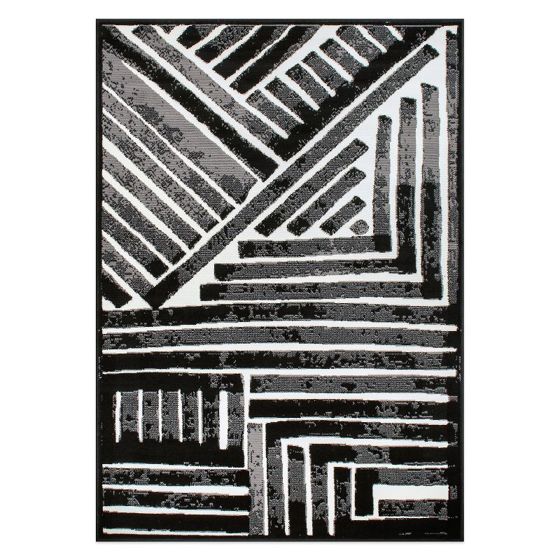 Black and White 8' x 10' Geometric Stripe Synthetic Area Rug