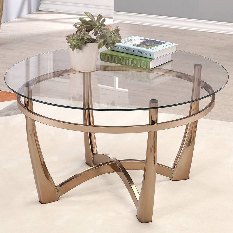 Round Gold and Clear Glass Coffee Table with Storage