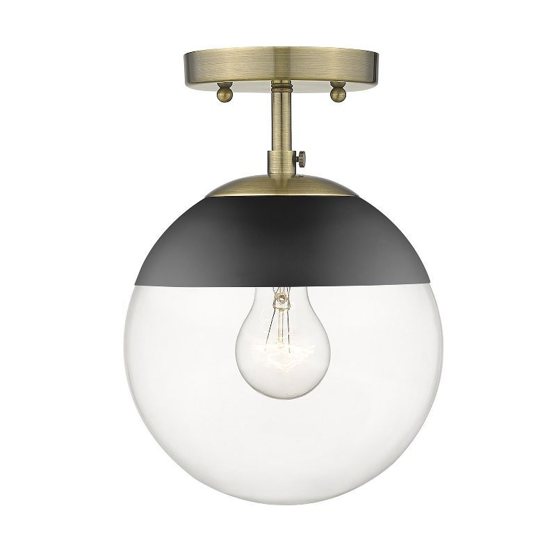 Aged Brass and Black Globe Semi-Flush Mount Light