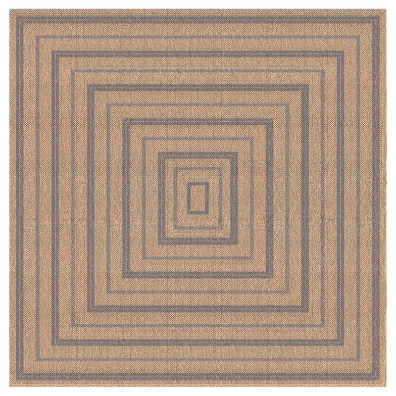 Navy and Beige Round Synthetic Flatwoven Indoor/Outdoor Rug