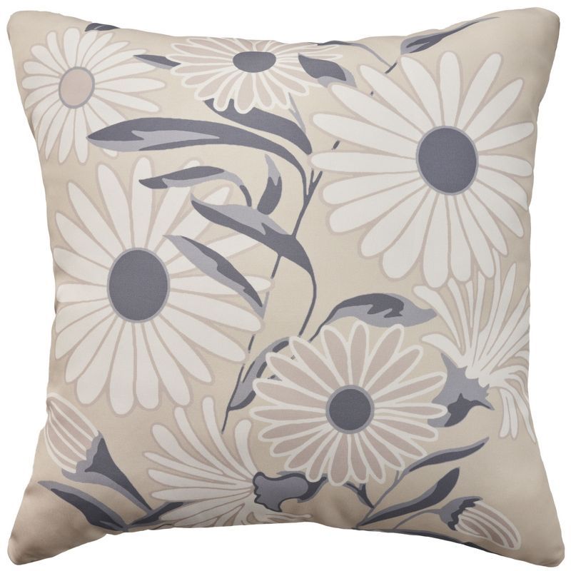 Beige and Gray Floral 20" x 20" Indoor Outdoor Throw Pillow