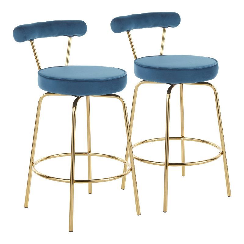 Glam Blue Velvet Swivel Chair with Sleek Metal Frame