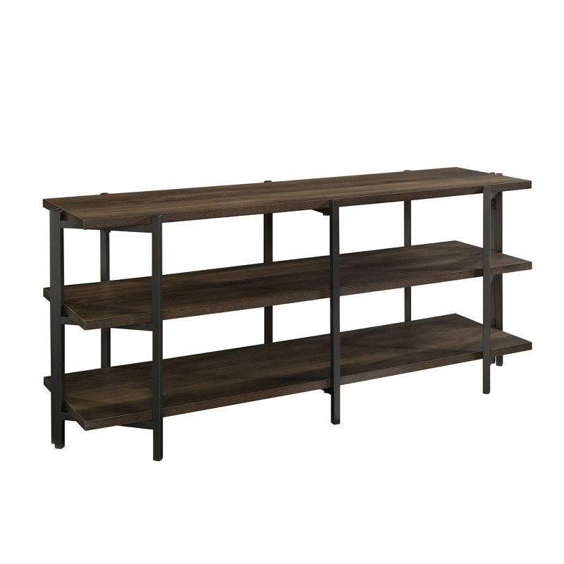 Smoked Oak and Black Metal 55" TV Stand with Open Shelving