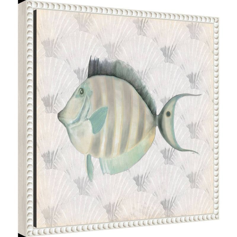 Neutral Vintage Fish Canvas Print with Beaded Frame