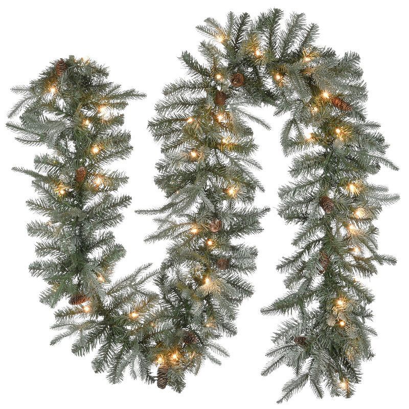 24" Frosted Arctic Spruce Garland with Pine Cones and Lights