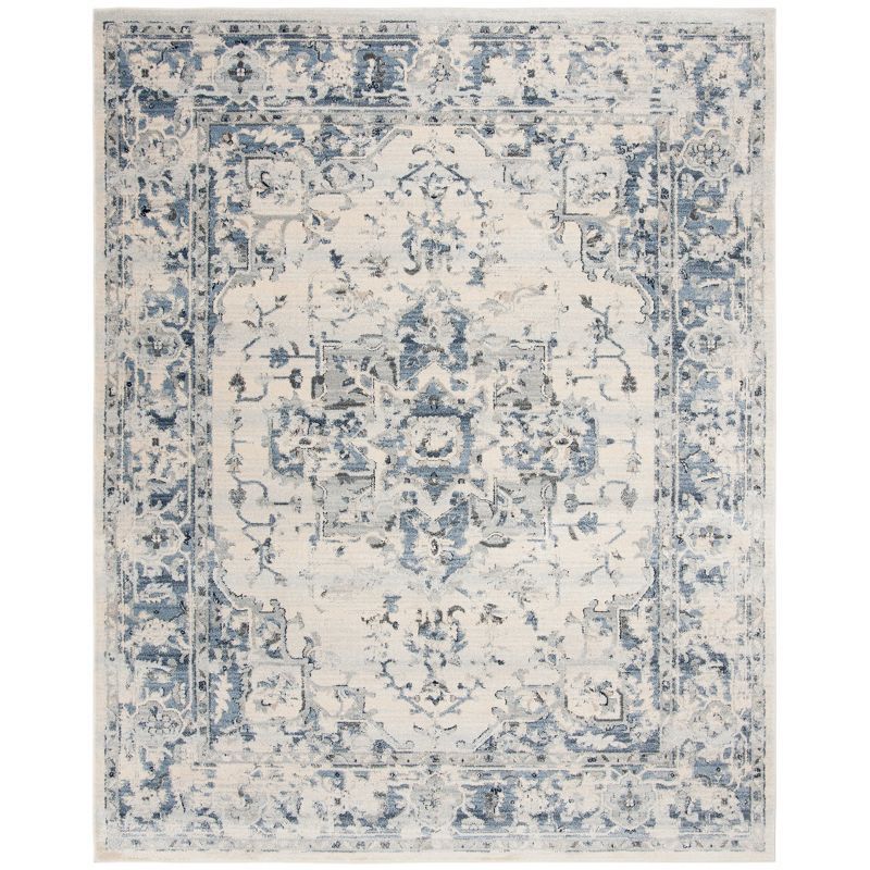 Ivory & Navy Distressed Oriental 9' x 12' Synthetic Area Rug