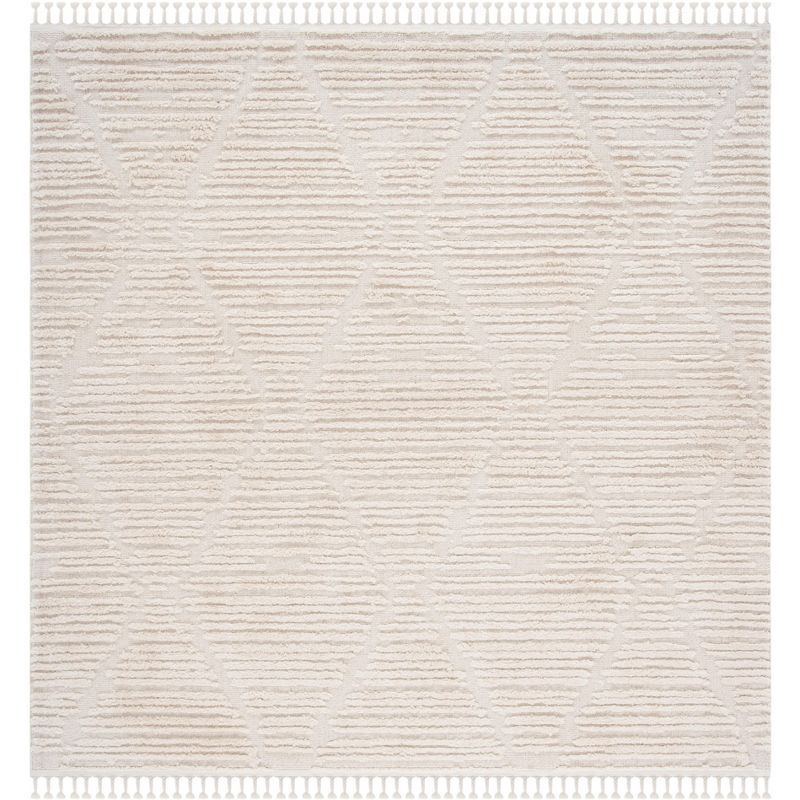 Nomadic Artistry 8' Square Beige Wool & Synthetic Boho-Chic Area Rug