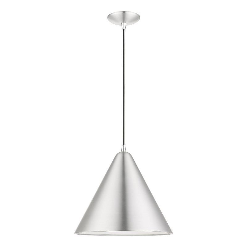 Dulce Brushed Aluminum Pendant with Shiny White Interior, 14" Shade