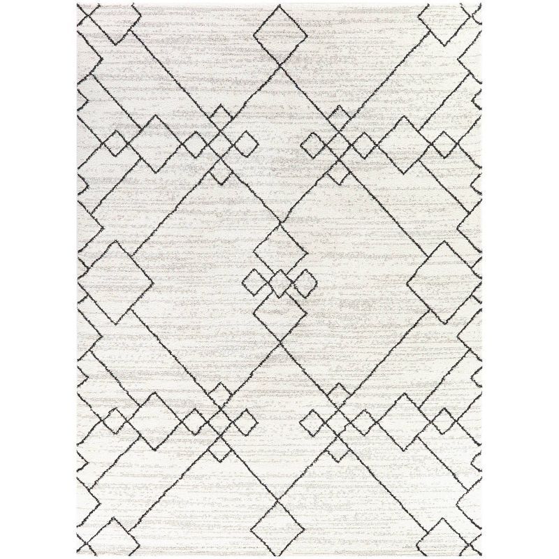 White Geometric Synthetic Rectangular Area Rug 5'3" x 7'