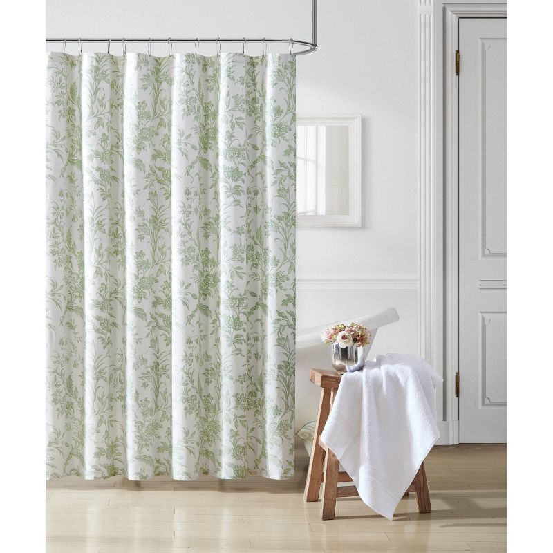 Natalie Sage Green Cotton Floral Shower Curtain