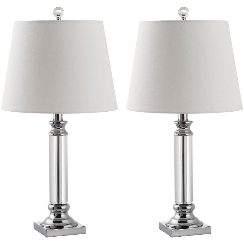 Elegant Zara Crystal Pillar Table Lamp Set with White Cotton Shade