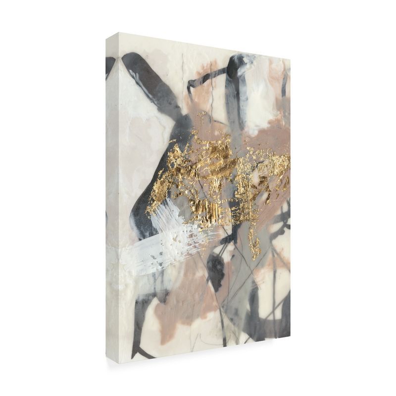 Golden Blush Abstract Canvas Art with Gold Accents, 30x47