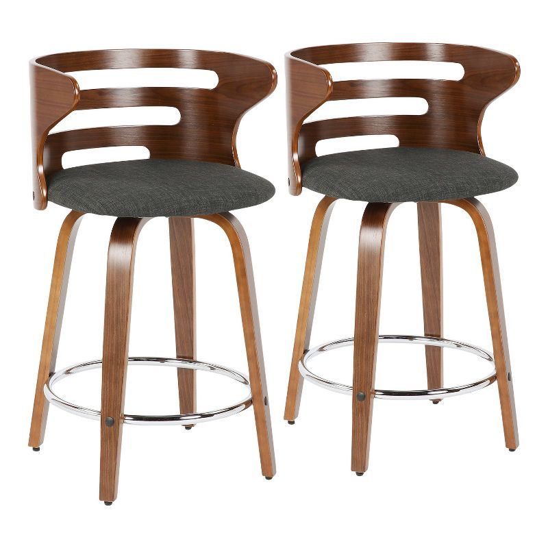 Mid Century Modern Dark Gray Swivel Wood Counter Stool