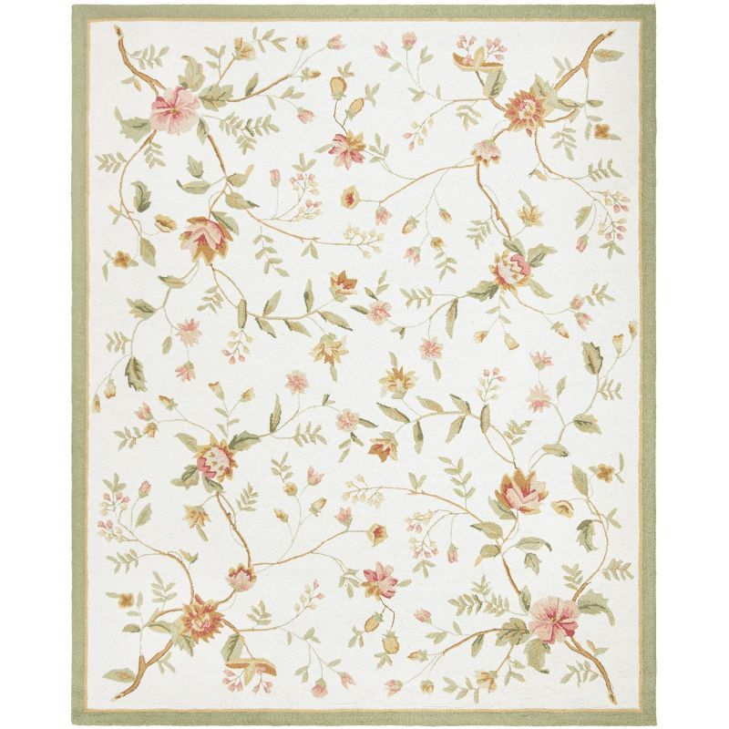 Ivory Floral Hand-Knotted Wool Rectangular Rug 7'9" x 9'9"