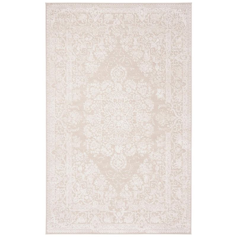 Ivory Rectangular Synthetic Easy Care Area Rug