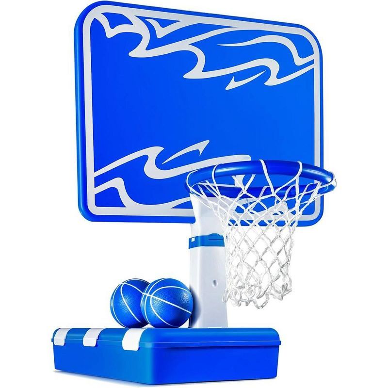 Adjustable Blue and White Poolside Basketball Hoop with Storage System