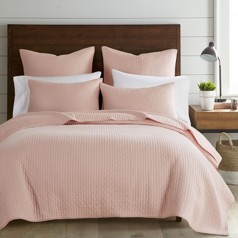 Blush Cotton Twin Reversible Quilt Set with Shams