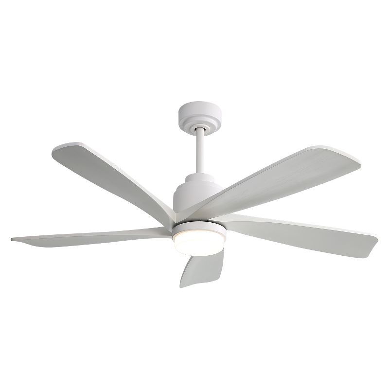 52'' White and Light-Wood Ceiling Fan with LED Light and Remote