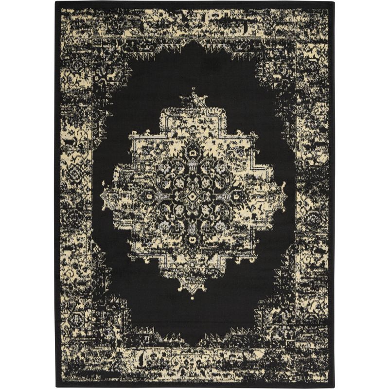 Handmade Black Medallion Synthetic 5' x 7' Area Rug