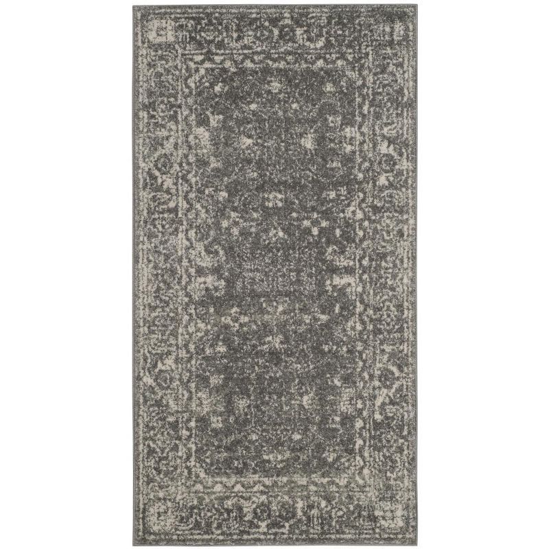 Grey and Ivory High Pile Reversible Synthetic Small Rug