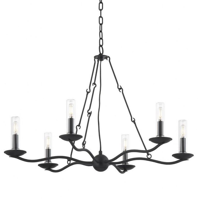 Sawyer 36" Forged Iron Outdoor Candle Chandelier with Clear Glass Shades