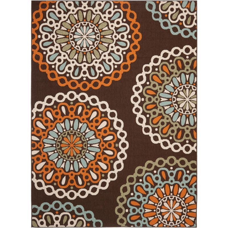 Chocolate and Terracotta Floral Reversible Rectangular Rug