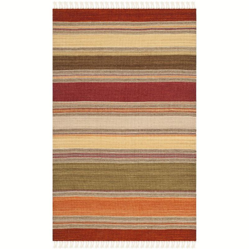 Handmade Red and Beige Wool Striped Kilim Rug