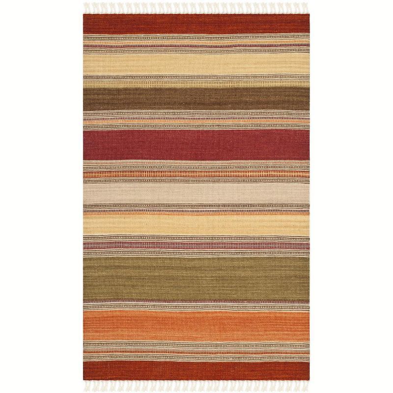 Handmade Red and Beige Wool Striped Kilim Rug