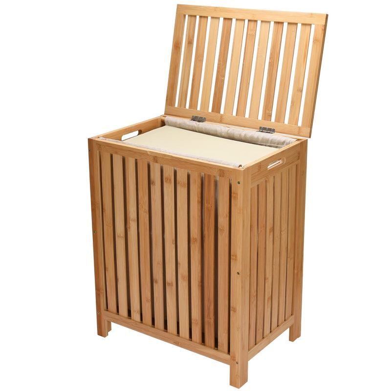 Natural Bamboo Upright Laundry Hamper with Lid