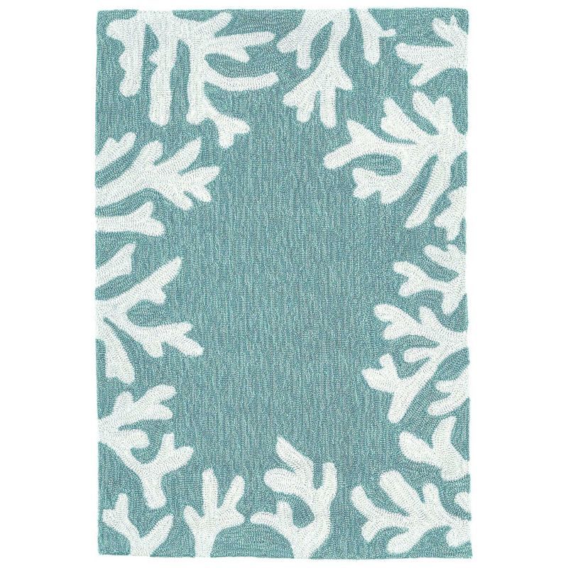 Handmade Coral Border Aqua Tufted Wool Blend Rug