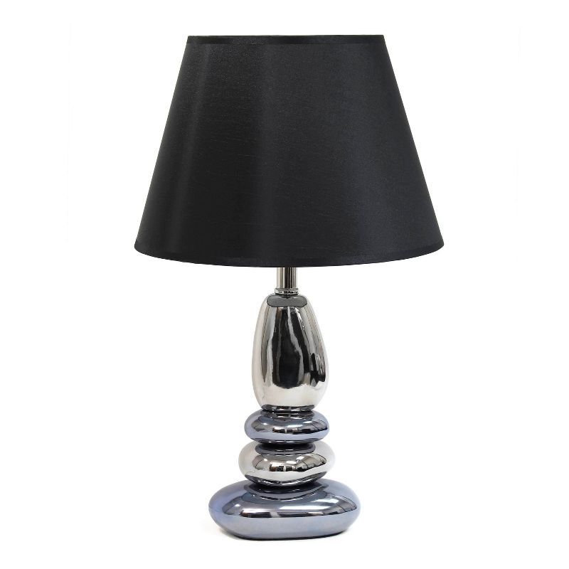 21.5" Chrome and Blue Stacked Stone Nightstand Lamp