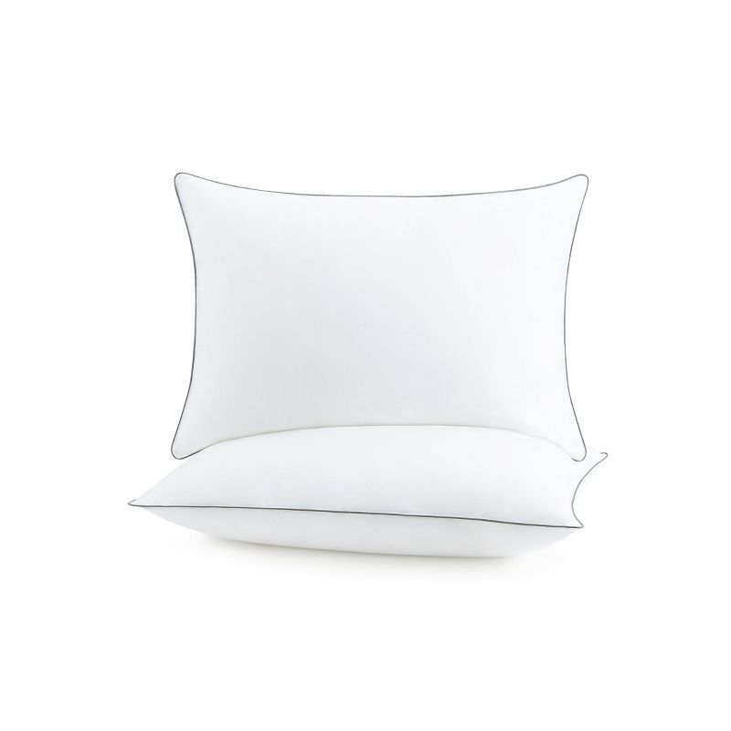 King Size White Hypoallergenic Pillows with Silver Piping - 2 Pack