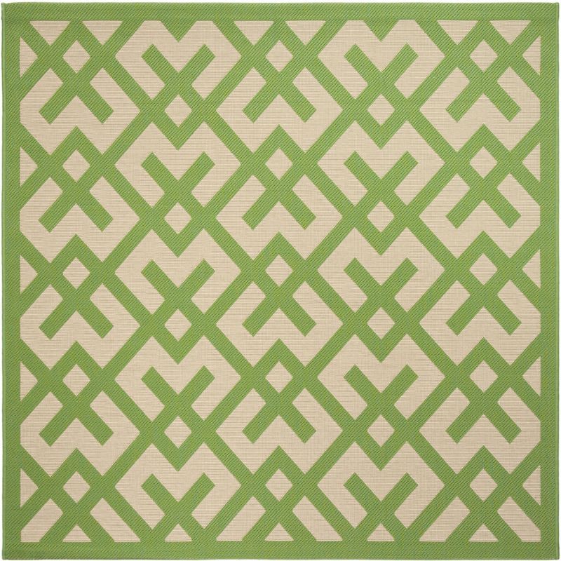 Beige and Green Geometric Square Outdoor Area Rug