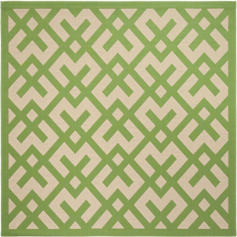 Beige and Green Geometric Square Outdoor Area Rug