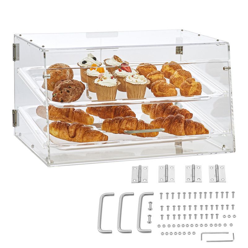 Clear Acrylic 2-Tier Countertop Bakery Display Case with Removable Shelves