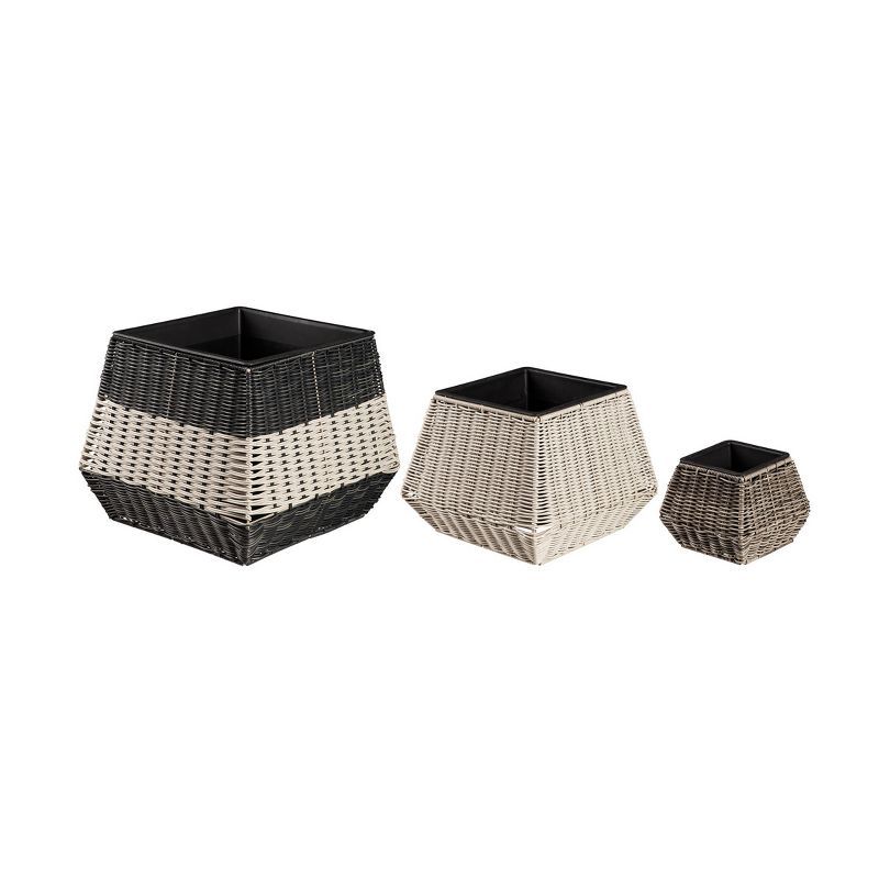 Evergreen Black and Beige Resin Wicker Planter Set of 3