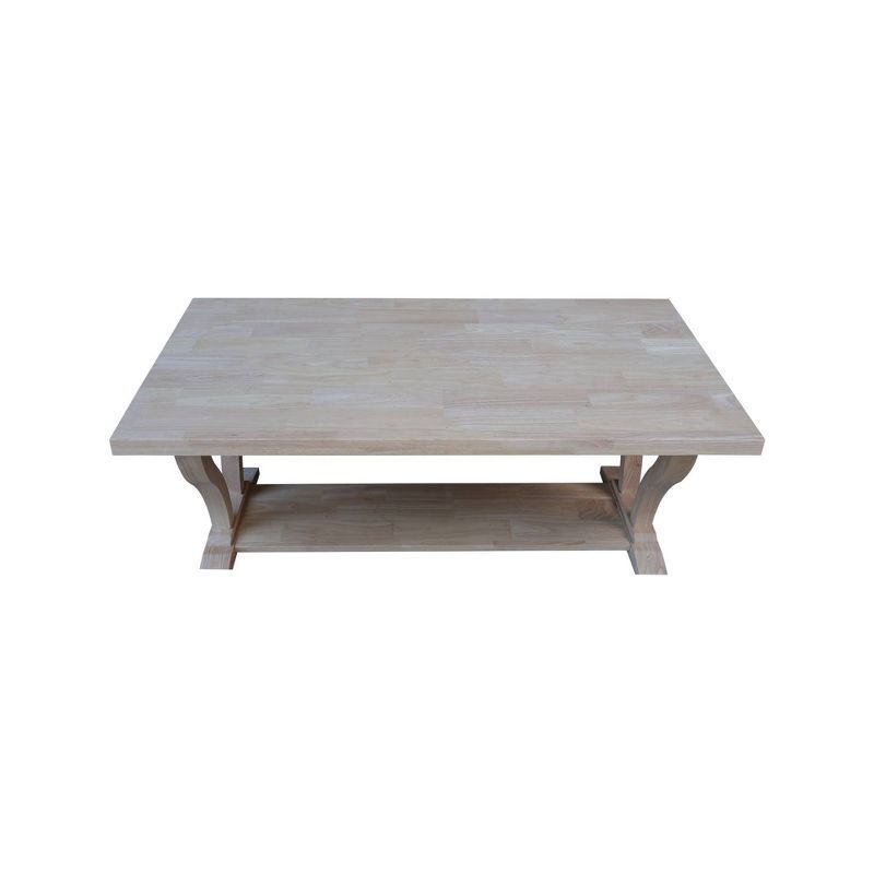 Unfinished Rectangular Parawood Coffee Table with Shelf