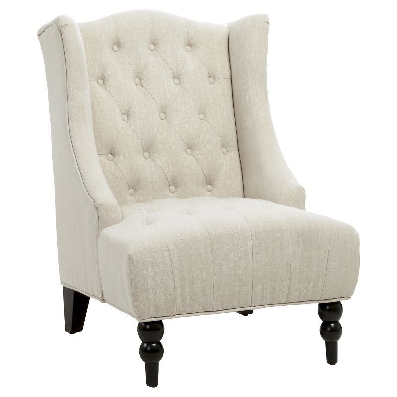 Light Beige High Back Tufted Wood Accent Chair