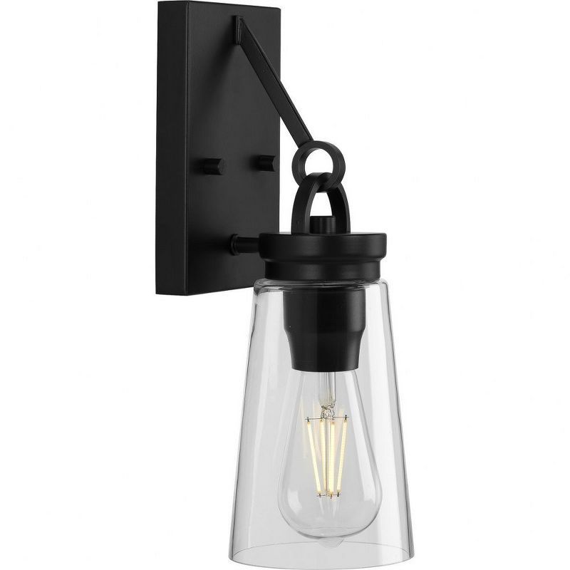 Matte Black Steel Farmhouse Wall Sconce with Clear Glass Shade