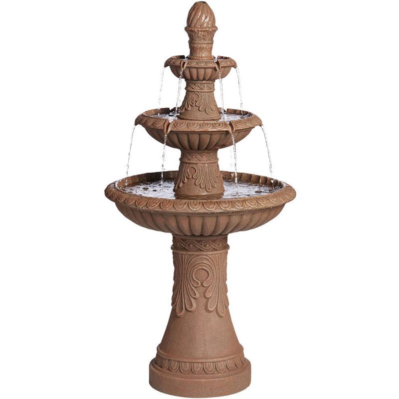 European Rustic Three-Tiered Outdoor Water Fountain with LED Light