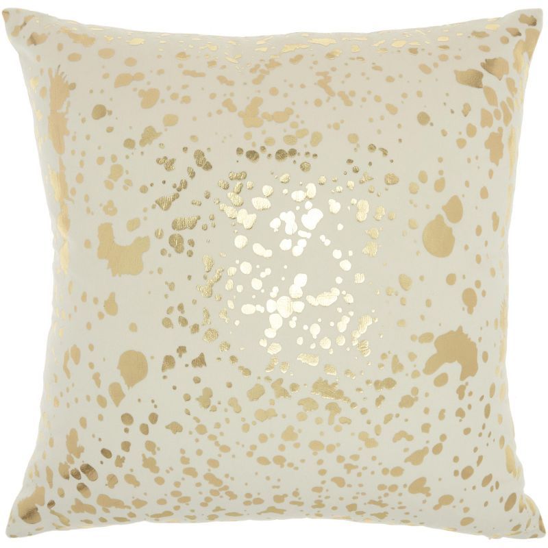 Ivory and Gold Embroidered Square Throw Pillow 18" x 18"